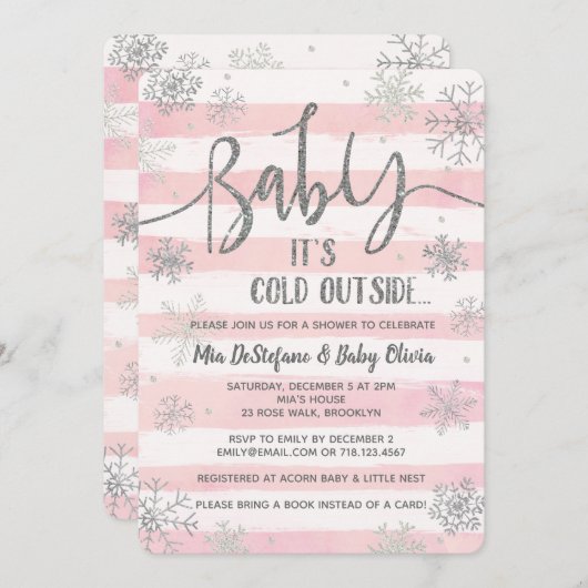 Baby Het is koud Buiten Douche Uitnodiging Meisje  (Voorkant / Achterkant)
