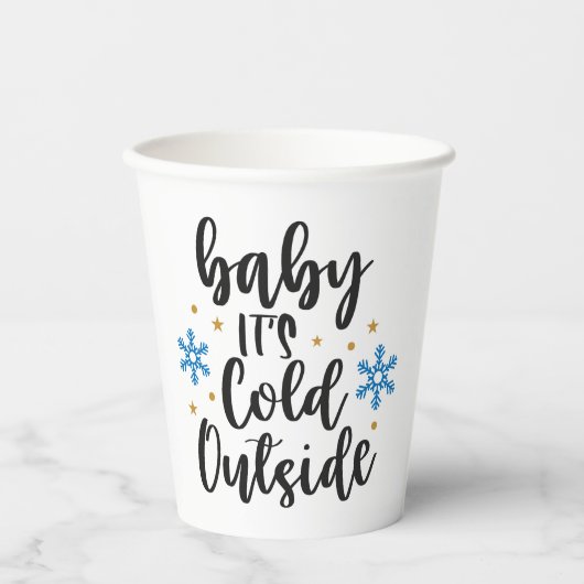 Baby Het is koud buiten Elegant Script Snowflake Papieren Bekers (Voorkant)
