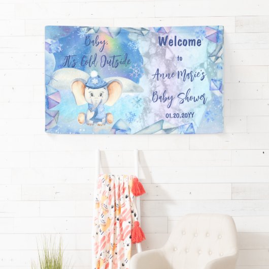 Baby Het is koud buiten Elephant Winter Baby showe Spandoek (Insitu)