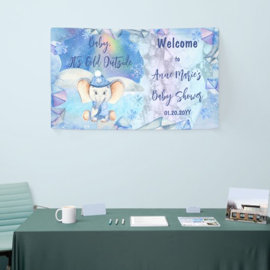 Baby Het is koud buiten Elephant Winter Baby showe Spandoek (Beurs)