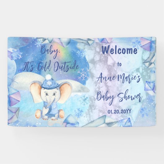 Baby Het is koud buiten Elephant Winter Baby showe Spandoek (Horizontaal)
