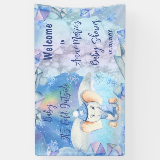 Baby Het is koud buiten Elephant Winter Baby showe Spandoek (Verticaal)
