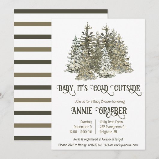 Baby het is Koud Buiten, Evergreen Tree Baby showe Kaart (Voorkant / Achterkant)