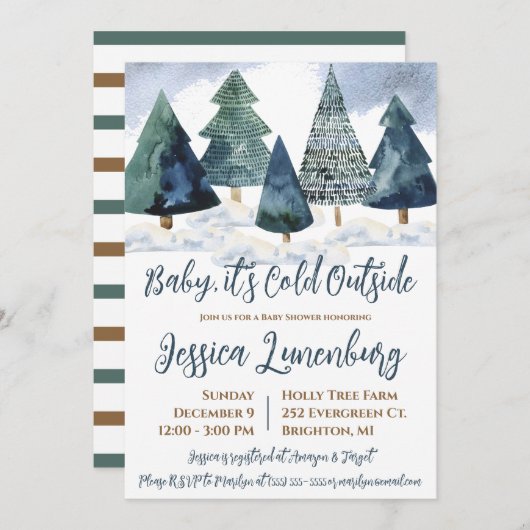 Baby het is Koud Buiten, Evergreen Tree Baby showe Kaart (Voorkant / Achterkant)