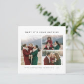 Baby Het is koud buiten Familie 3 Foto Kerstmis Feestdagenkaart (Staand voorkant)