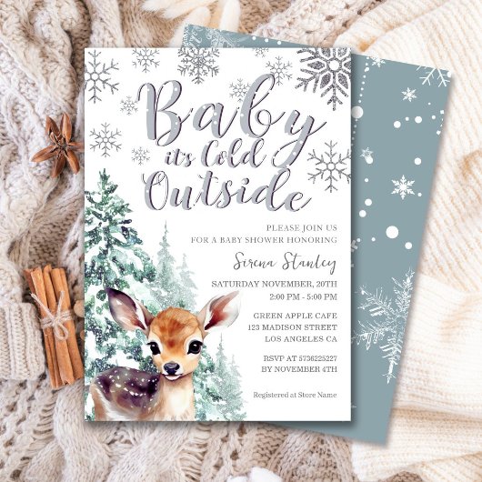 Baby het is koud buiten | Fawn Winter Baby shower Kaart