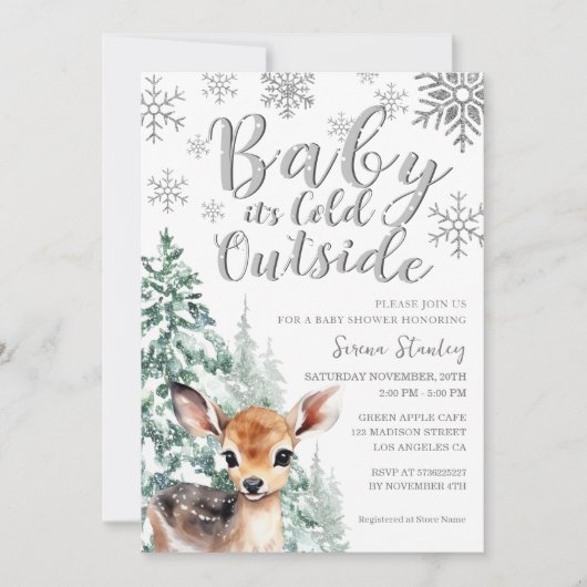 Baby het is koud buiten | Fawn Winter Baby shower Kaart (Voorkant)