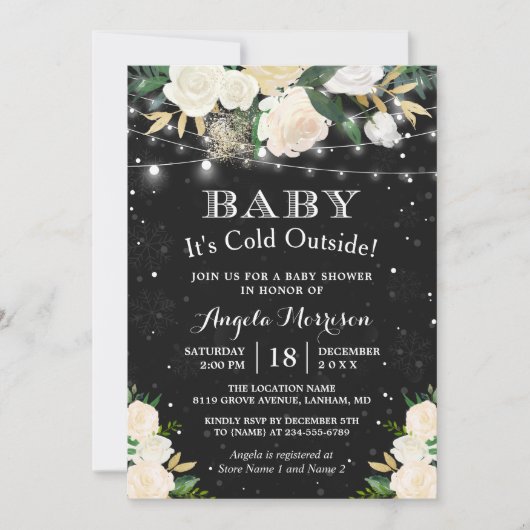 Baby Het is koud buiten Floral Winter Baby shower Kaart (Voorkant)