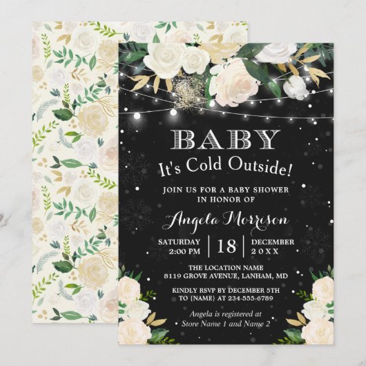 Baby Het is koud buiten Floral Winter Baby shower Kaart (Voorkant / Achterkant)