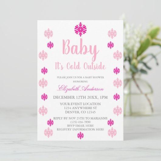 Baby Het is koud buiten Girl Winter Baby shower Kaart (Staand voorkant)