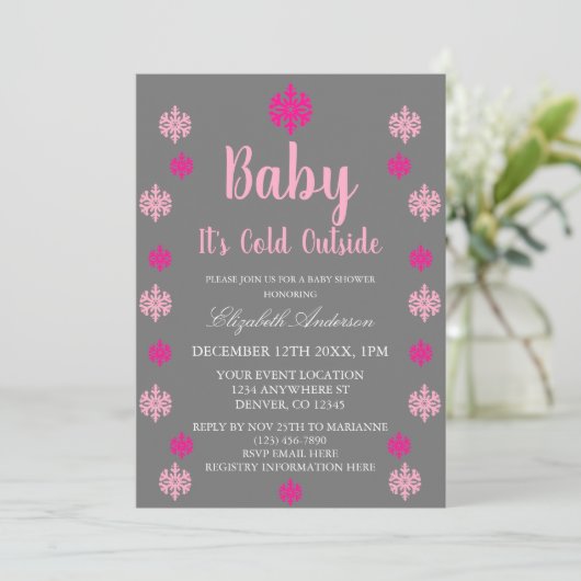 Baby Het is koud buiten Girl Winter Baby shower Kaart (Staand voorkant)