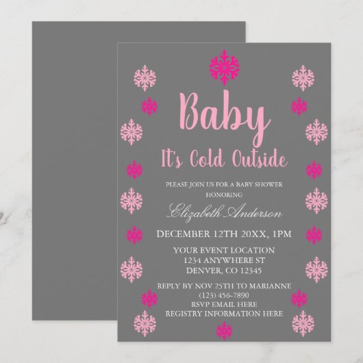 Baby Het is koud buiten Girl Winter Baby shower Kaart (Voorkant / Achterkant)