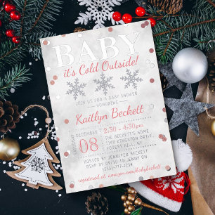 Baby Het is koud buiten Girls Winter Baby shower Folie Uitnodiging