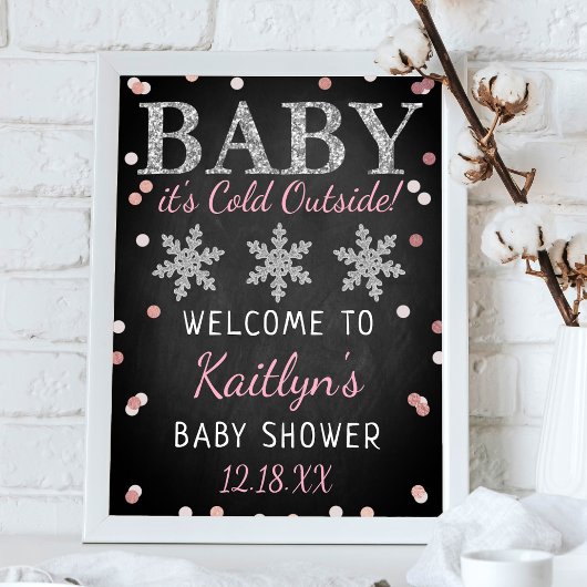 Baby Het is koud buiten Girls Winter Baby shower Poster