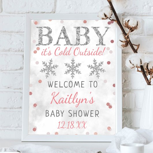 Baby Het is koud buiten Girls Winter Baby shower Poster