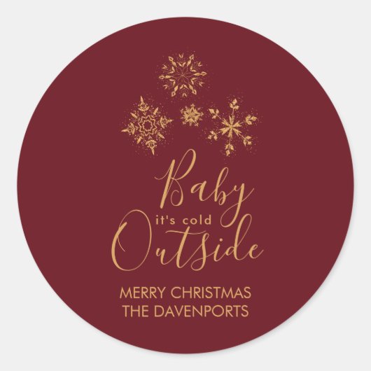 Baby het is koud buiten Golden Snowflakes Ronde Sticker (Voorkant)
