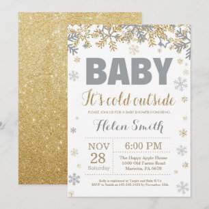 Baby het is koud buiten Goud en Grijs Baby Borrel Kaart