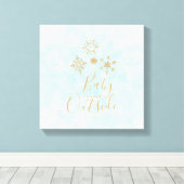 Baby het is koud buiten goudneeuwvlokken op blauw canvas afdruk (Insitu (Houten vloer))