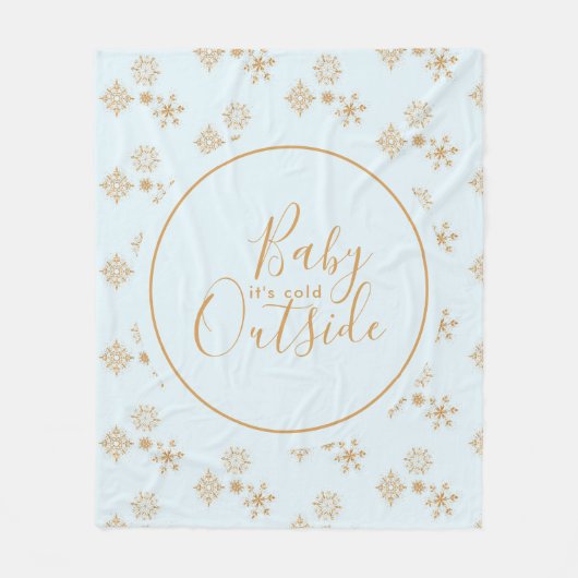 Baby het is koud buiten goudneeuwvlokken op blauw fleece deken (Voorkant)