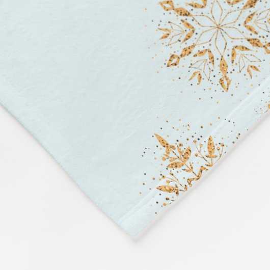 Baby het is koud buiten goudneeuwvlokken op blauw fleece deken (Hoek)