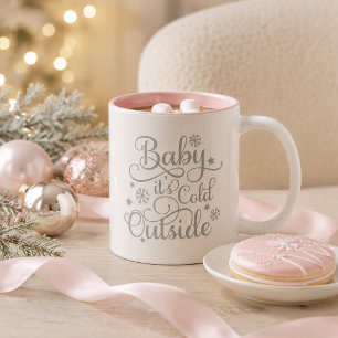 Baby het is koud buiten Grietschrift Roze Tweekleurige Koffiemok