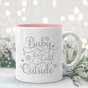 Baby het is koud buiten Grietschrift Roze Tweekleurige Koffiemok
