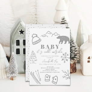 Baby Het is koud buiten grijs ski-Baby shower Kaart
