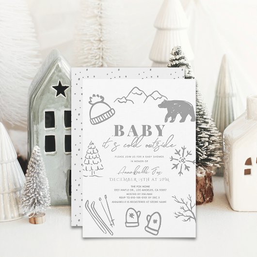 Baby Het is koud buiten grijs ski-Baby shower Kaart
