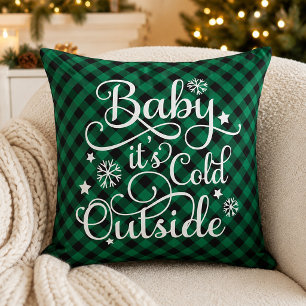 Baby het is koud buiten groene geruite Kerstmis Kussen