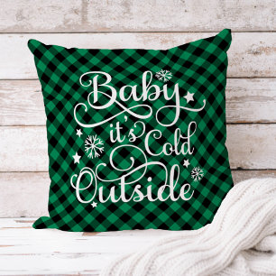 Baby het is koud buiten groene geruite Kerstmis Kussen