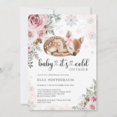 Baby Het is koud buiten Herten Roze Bloemen Baby G Kaart (Voorkant)