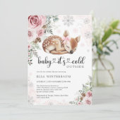 Baby Het is koud buiten Herten Roze Bloemen Baby G Kaart (Staand voorkant)
