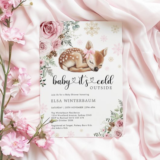 Baby Het is koud Buiten Herten Roze Goud Baby show Kaart