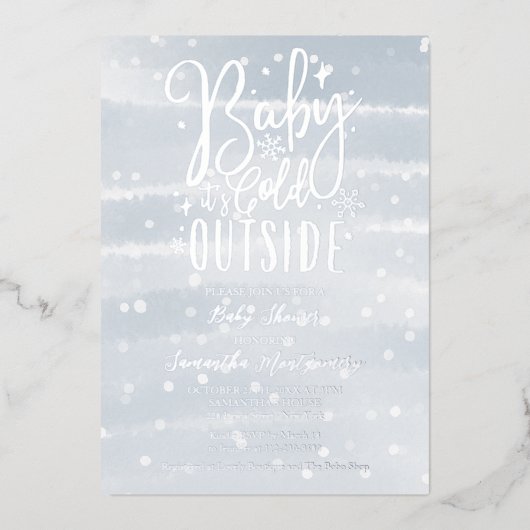 Baby Het is koud buiten het Baby shower van de Win Folie Uitnodiging (Voorkant)