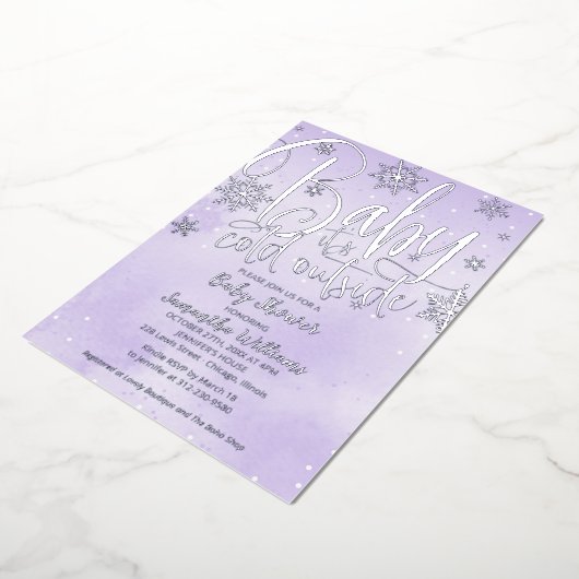 Baby Het is koud buiten het Paarse Baby shower van Folie Uitnodiging (Gedraaid)