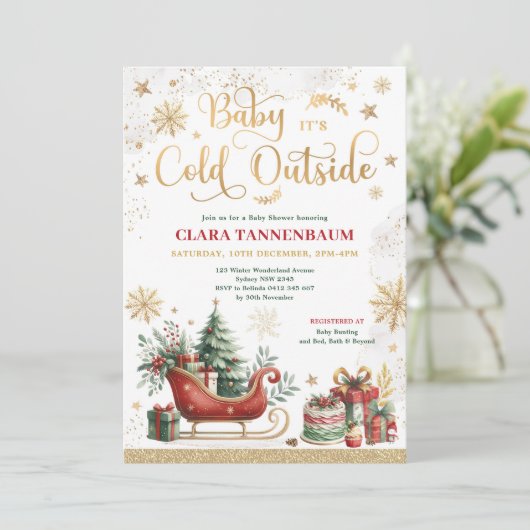 Baby Het is koud buiten het Rode Kerst Baby shower Kaart (Staand voorkant)