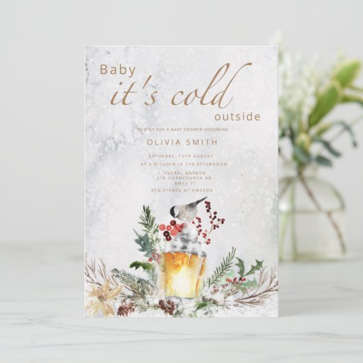 Baby het is koud buiten het winterse baby shower i kaart (Staand voorkant)