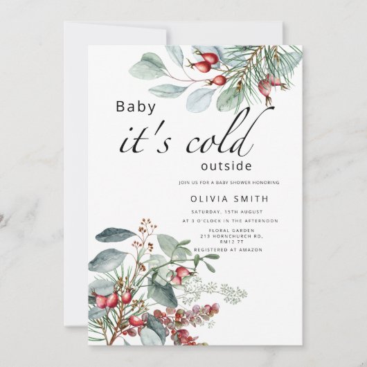 Baby het is koud buiten het winterse baby shower i kaart (Voorkant)