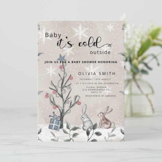 Baby het is koud buiten het winterse baby shower i kaart (Staand voorkant)