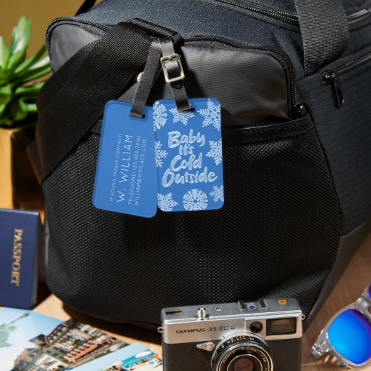 Baby Het is koud buiten Icy Blue, bevroren sneeuwv Bagagelabel (Voorkant /achterkant)