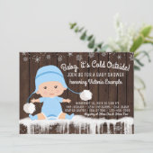 Baby het is koud buiten Jongen Baby Shower Uitnodi Kaart (Staand voorkant)