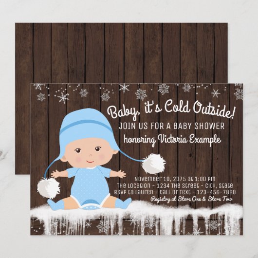 Baby het is koud buiten Jongen Baby Shower Uitnodi Kaart (Voorkant / Achterkant)