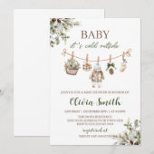 Baby het is koud buiten kledinglijn baby shower kaart (Voorkant / Achterkant)