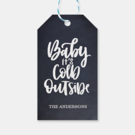 Baby Het is koud buiten | Krijtbord | Dusty blue Cadeaulabel