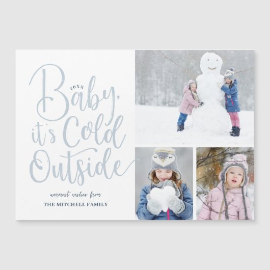 Baby Het is koud buiten Magnetic Holiday fotokaart (Voorkant)
