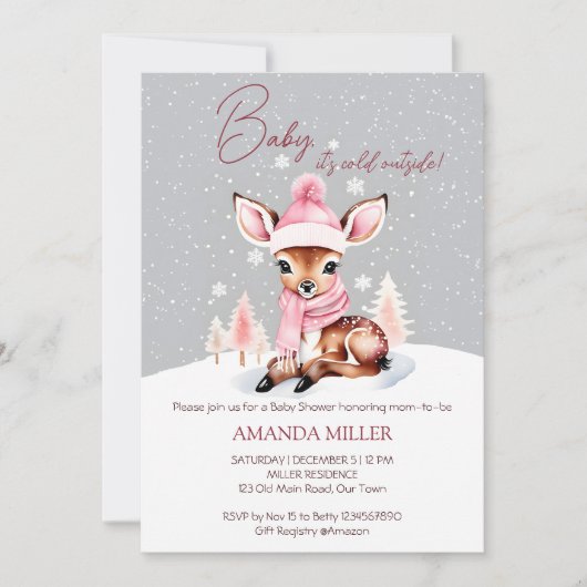 Baby Het is koud buiten meisje baby herten baby sh Kaart (Voorkant)