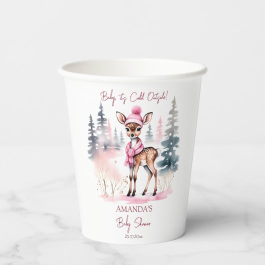Baby Het is koud buiten meisje baby herten baby sh Papieren Bekers (Achterkant)