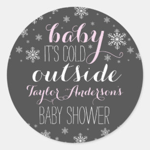 Baby het is koud buiten - Meisje Baby shower Stick Ronde Sticker