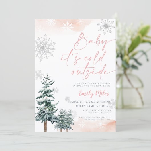 Baby het is koud buiten, Meisje Baby shower winter Kaart (Staand voorkant)