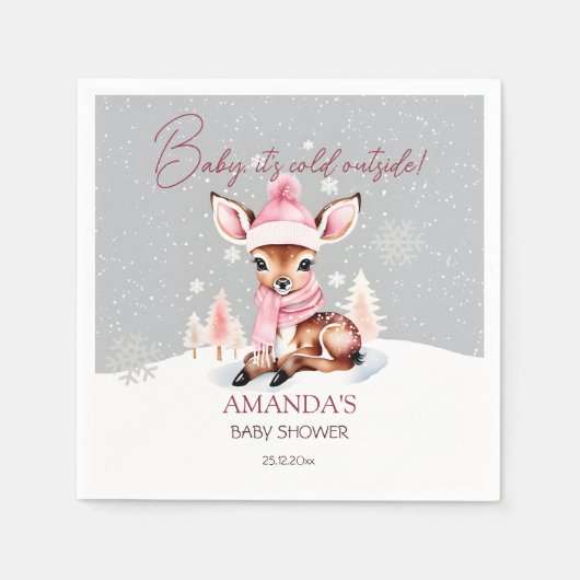Baby Het is koud buiten meisje herten baby shower Servet (Voorkant)